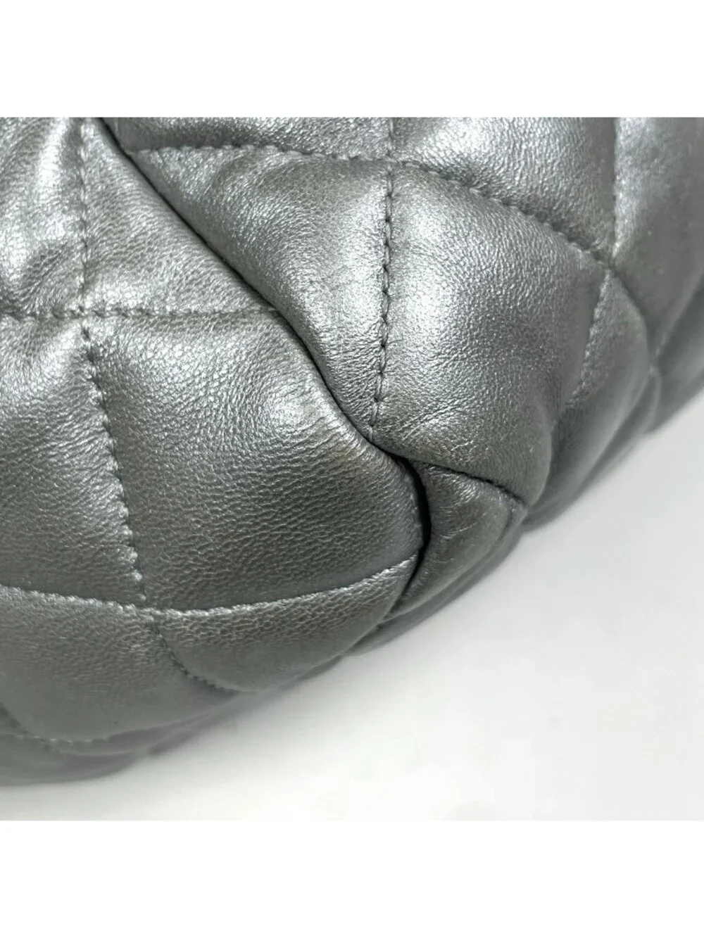 Chanel CC Logo CC Boston Bag Leather Silver
